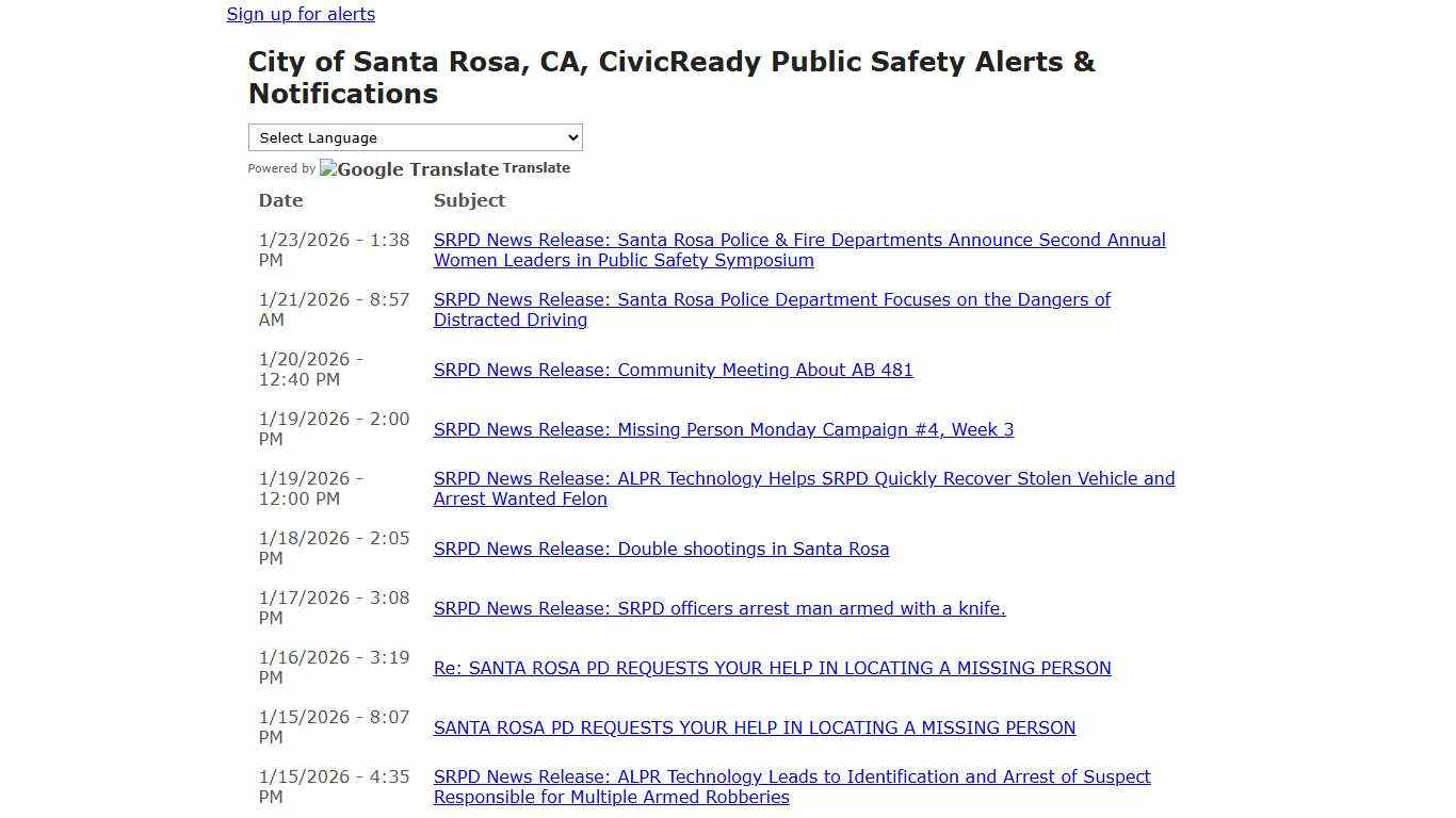 Public Alerts City of Santa Rosa, CA, CivicReady Public Safety Alerts & Notifications