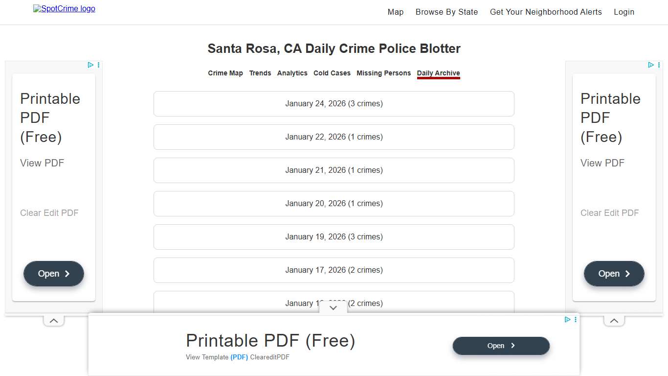 Santa Rosa, CA Daily Crime Police Blotter SpotCrime