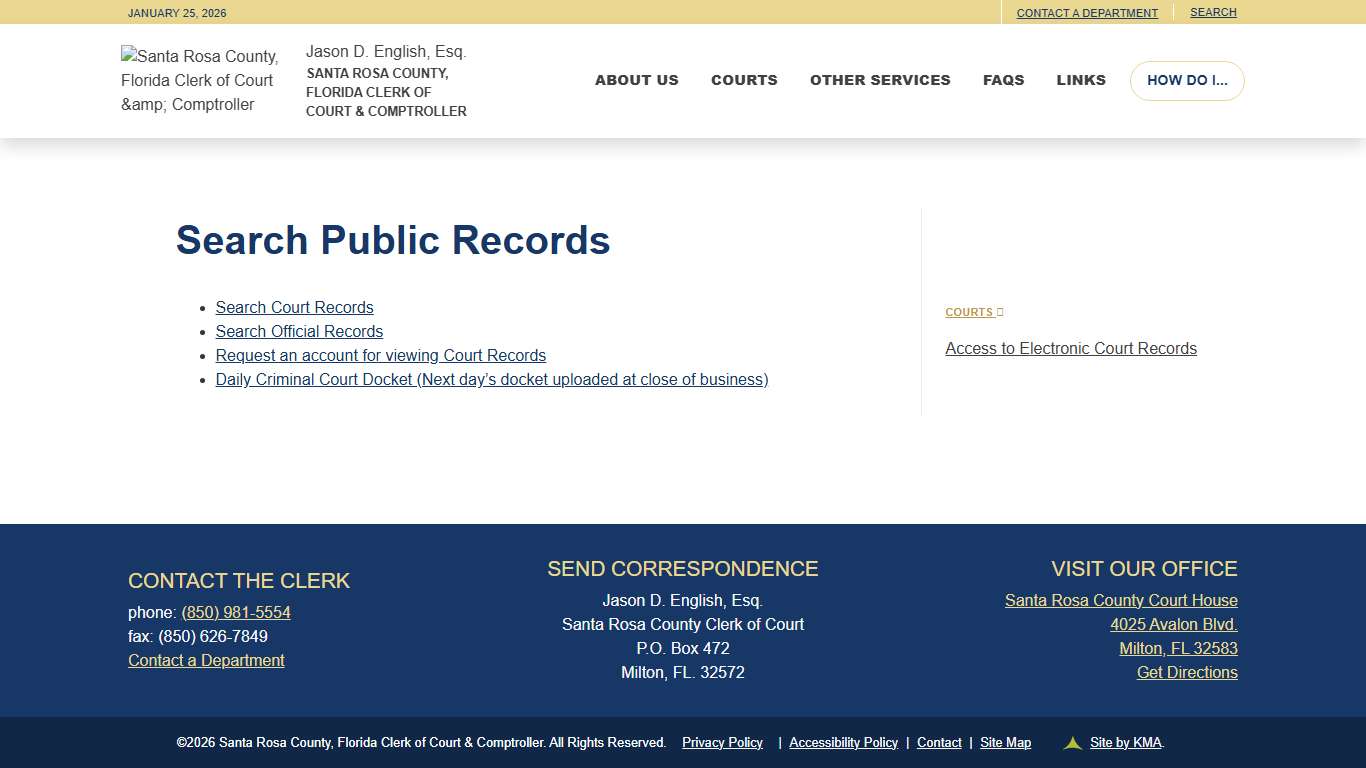 Jason D. English, Esq. Santa Rosa County, FL Clerk of Court & Comptroller